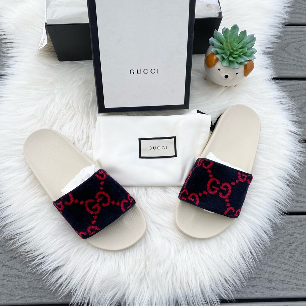 Gucci Velvet Logo Slide Sandals